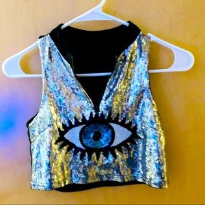 Sequin eye  crop top size M festival party boho chic